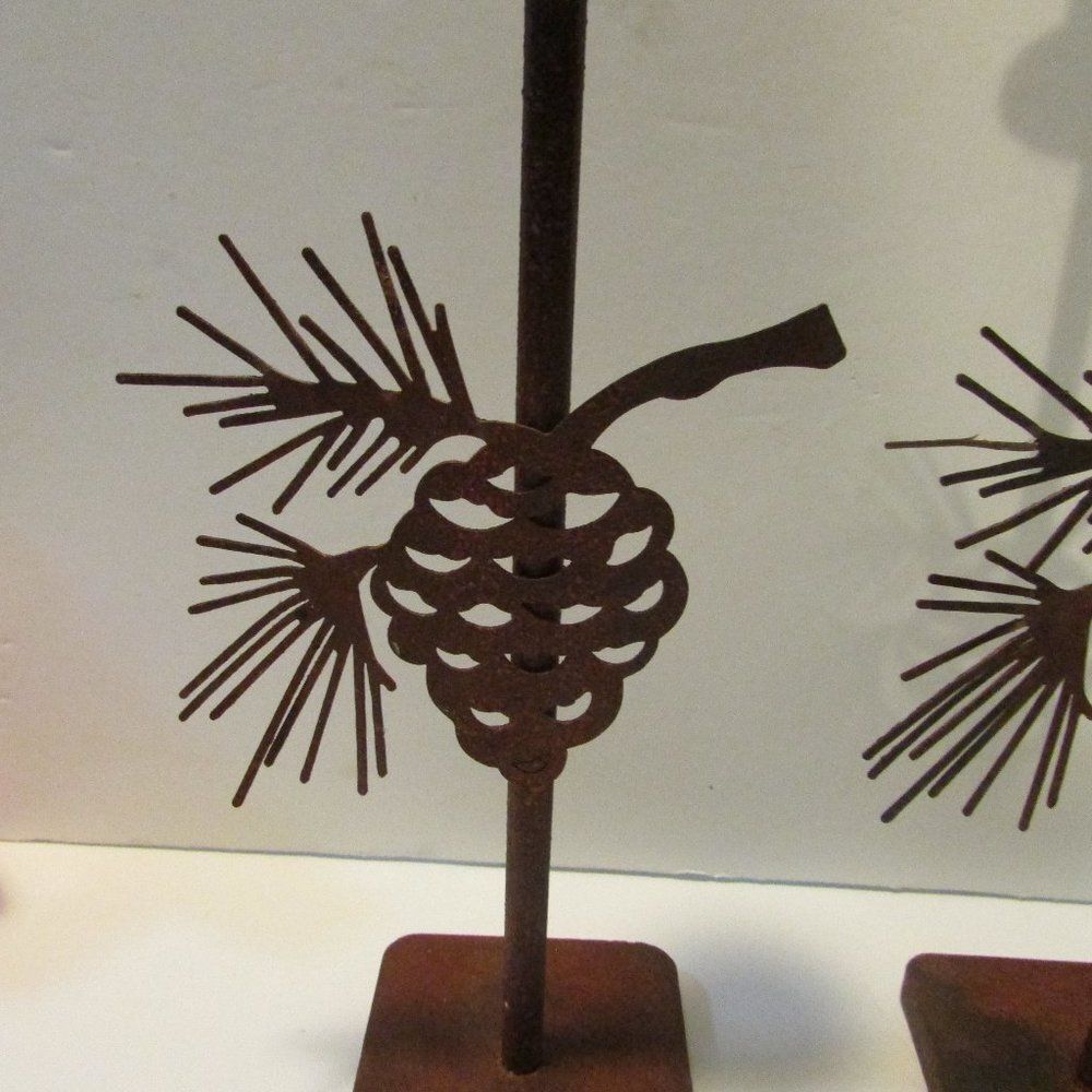set of 2 metal pinecone candle holders cabin winter nature decor - Picture 2 of 10
